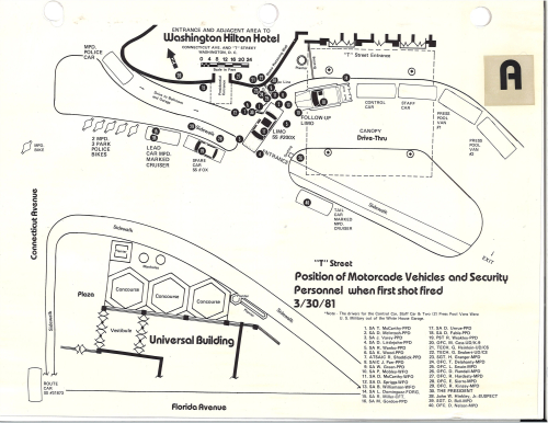 a detailed diagram of the shooting scene and where everyone was positioned on the afternoon of March 30, 1981. 